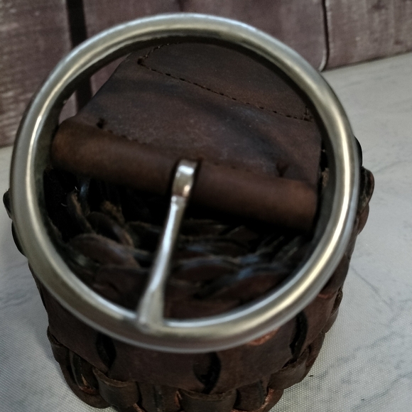 2" Genuine Leather Belt Women's Braided Brown Silver Buckle Classic Boho Peasant - Picture 4 of 11